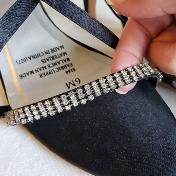 RSVP black satin heels with rhinestone acc… - Picture 3 of 9